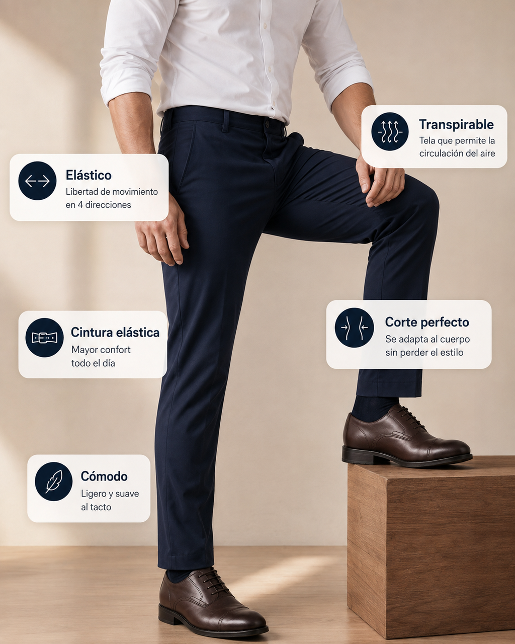 Pantalón tech| Antiarrugas, elástico y repelente al agua